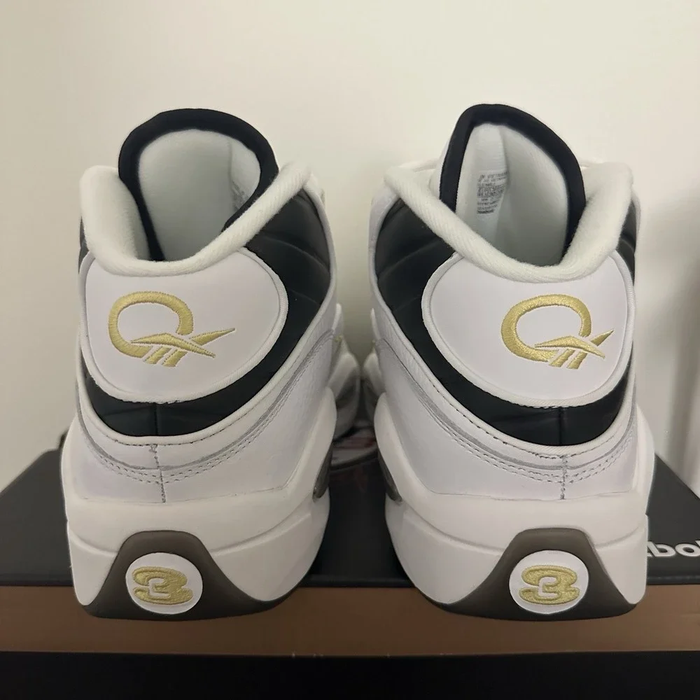Reebok Question Mid White Black Gold Sz 12 Iverson Saints Colorado MU Tiger
